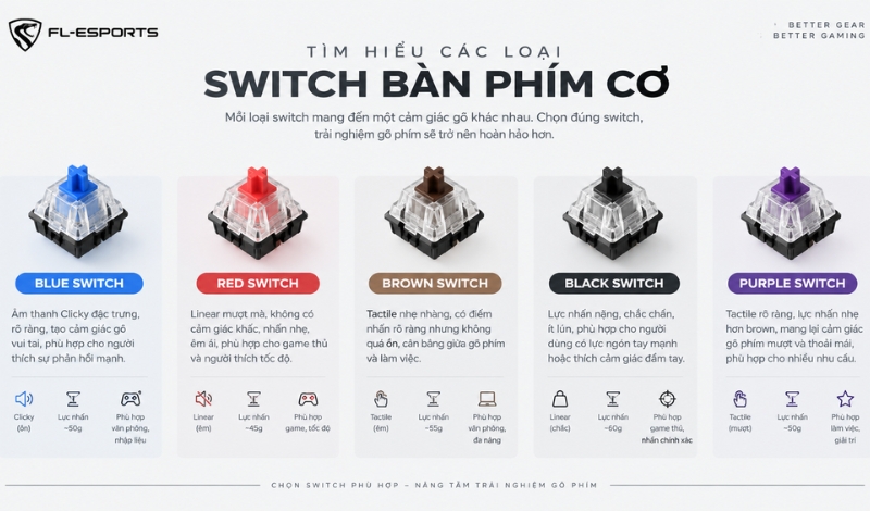Cách chọn switch bàn phím cơ cho người mới bắt đầu 2 Switch bàn phím cơ