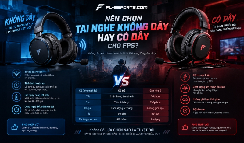 Nên chọn tai nghe có dây hay không dây cho FPS?